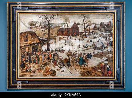 France, Calvados, Caen, Château de Caen, Musée des Beaux-Arts, Galerie de l'École du Nord, le paiement des dîmes ou le recensement de Bethléem, Pieter Brueghel le jeune, dit Brueghel le jeune Banque D'Images