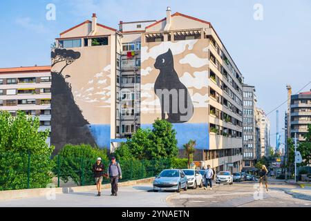 Espagne, Galice, Vigo, fresque la Tempestad de l'artiste espagnol SAM3 Banque D'Images