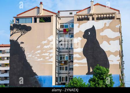 Espagne, Galice, Vigo, fresque la Tempestad de l'artiste espagnol SAM3 Banque D'Images