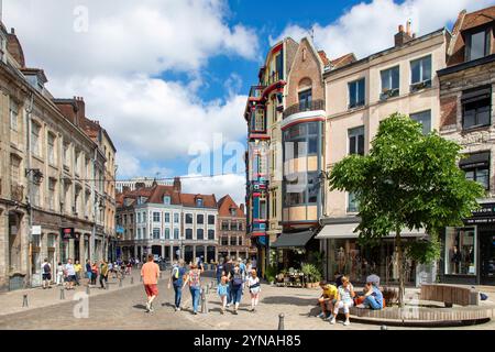 France, Nord, Lille, place du lion d'Or et rue de la monnaie en arrière-plan Banque D'Images