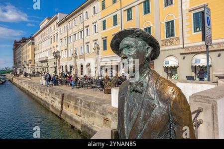 TRIESTE, ITALIE - 2 MARS 2023 : statue de James Joyce dans le Grand canal. Banque D'Images