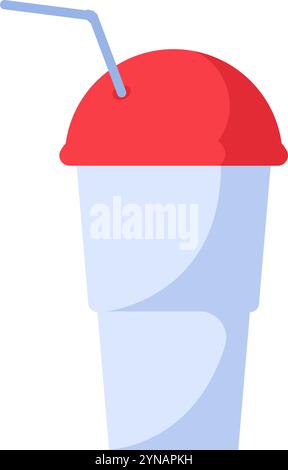 Tasse en plastique de vecteur avec une couverture et un tube pour cocktails, café, thé, jus et autres boissons dans un style plat lumineux. Vaisselle pour pique-niques, voyages Illustration de Vecteur