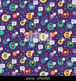 Pictogramme de divers symboles de communauté pour les tâches quotidiennes modèle transparent. Utilisateurs de réseaux sociaux de différentes nationalités dans les messagers. Vecteur Illustration de Vecteur