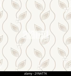 Motif vectoriel sans couture de feuillage blanc crème. Le style linocut laisse la toile de fond dans des couleurs neutres beige écru. Répétition verticale pour mariage, bébé Illustration de Vecteur