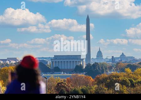 En regardant le panorama du paysage urbain de Washington D.C. avec le Capitole des États-Unis, Washington Monument et le paysage du Sénat de Washington DC, USA Wa Banque D'Images