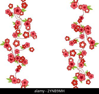 Fleurs roses branches de sakura de cerisier sans couture motif bordure verticale. illustration graphique vectorielle Illustration de Vecteur