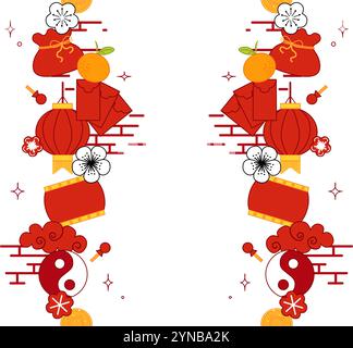 cadre de motif de bordure verticale sans couture des éléments du nouvel an chinois. chine orientale traditionnelle décoration élégante, simple et abstraite. Illu graphique vectoriel Illustration de Vecteur