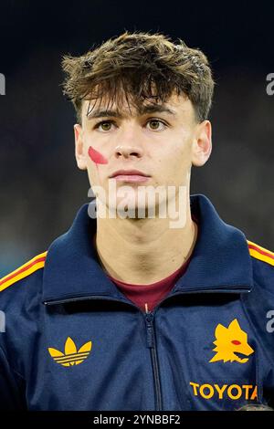 Naples, Italie. 24 novembre 2024. Niccolo Pisilli de L'AS Roma lors du match de Serie A entre la SSC Napoli et L'AS Roma au Stadio Diego Armando Maradona Naples Italie le 24 novembre 2024. Crédit:Franco Romano/Alamy Live News Banque D'Images