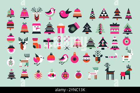 icône de visage de cerf géométrique de noël ensemble folklorique vecteur animal mignon Illustration de Vecteur