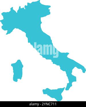 CARTE DE l'Italie en bleu, carte du pays, Italie, carte frontière, ligne frontière de l'Italie, carte géographique Illustration de Vecteur