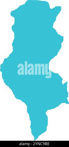 CARTE Tunisie en bleu, carte pays, Tunisie, carte frontière, frontière de la Tunisie, carte géographique Illustration de Vecteur