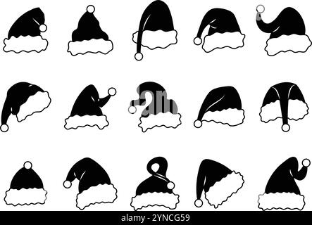 Ensemble de silhouettes de chapeau de Père Noël isolé sur blanc Illustration de Vecteur