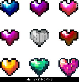 Colorés coeurs pixel rétro rétro 8 bits jeu arcade amour Valentines Day Set Illustration de Vecteur