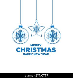 Joyeux Noël et bonne année. Joyeux Noël et joyeux nouvel an arbres de Noël et neige sur fond bleu, cartes de voeux, Illustration de Vecteur