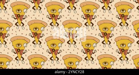 Motif sans couture de tranches de pizza groovy. Illustration de Vecteur