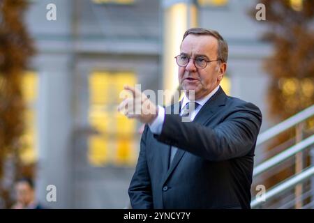 Berlin, Deutschland. 25 novembre 2024. Boris Pistorius, ministre fédéral de la Défense, photographié lors d'une réunion avec les ministres européens de la Défense à Berlin, le 25 novembre 2024. Crédit : dpa/Alamy Live News Banque D'Images