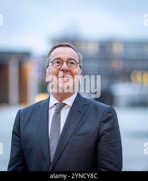 Berlin, Deutschland. 25 novembre 2024. Boris Pistorius, ministre fédéral de la Défense, photographié lors d'une réunion avec les ministres européens de la Défense à Berlin, le 25 novembre 2024. Crédit : dpa/Alamy Live News Banque D'Images