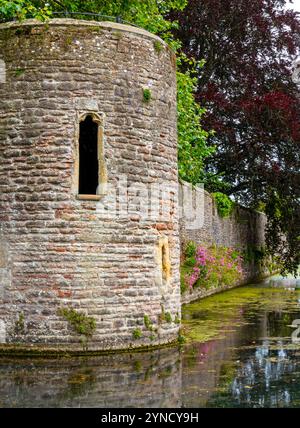 Partie de l'extérieur et du jardin de la résidence du palais épiscopal de l'évêque de Bath et Wells depuis le XIIIe siècle, Wells Somerset UK Banque D'Images