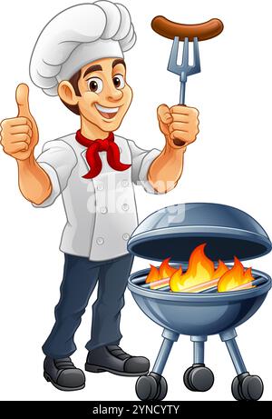 Chef Cartoon barbecue Cook Man Mascot personnage Illustration de Vecteur