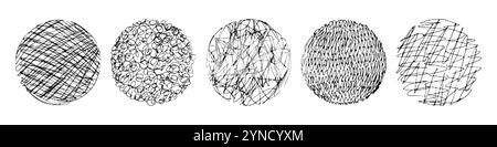 Cercles dessinés à la main avec une texture différente. Esquissez des formes rondes pointillées Illustration de Vecteur