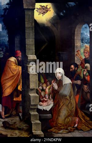 Adoration des bergers par un peintre flamand inconnu Belgique, 17ème, siècle, Français , Musée des Beaux-Arts, France, ( Nativité de Jésus, bergers , témoins de la naissance , Bethléem, Noël, nuit Sainte ) Banque D'Images