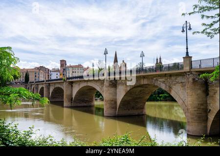 Le pont de pierre dans la ville de Logrono dans le nord de l'Espagne Banque D'Images