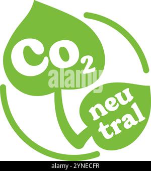 Un logo vectoriel élégant et moderne sous la forme d'une feuille verte symbolise la pureté de l'environnement et la conservation de la nature. L'inscription CO2 neutre emph Illustration de Vecteur