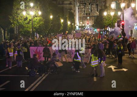 Oviedo, Espagne. 25 novembre 2024. Des milliers de personnes se sont rassemblées dans les rues d'Oviedo lors de la manifestation "que la honte change de camp", le 25 novembre 2024, à Oviedo, en Espagne. (Photo d'Alberto Brevers/Pacific Press) crédit : Pacific Press Media production Corp./Alamy Live News Banque D'Images