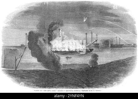 Incendie de la frégate Santa Maria dans le port de Sébastopol, esquissé par E. A. Goodall - ILN-1855-0929-0004. Banque D'Images