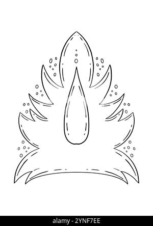 Un motif de feuille décoratif magnifiquement stylisé qui met en valeur un élément central de conception en forme de goutte d'eau très bien en évidence. Graphismes vectoriels en noir et blanc dessinés à la main en dessin au trait pour les matériaux imprimés, les intérieurs et plus encore. Illustration de Vecteur