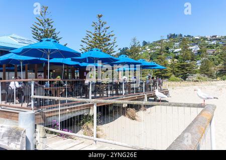 Terrasse extérieure, Beach Bar Restaurant, Esplanade, Sumner, Christchurch (Ōtautahi), Canterbury, Nouvelle-Zélande Banque D'Images