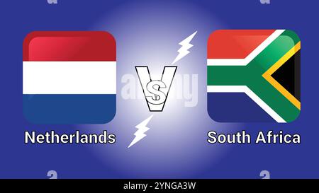 Pays-Bas vs Afrique du Sud drapeaux vectoriels d'illustration 3D en rectangle arrondi ombré avec Flash versus match Illustration de Vecteur