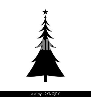 Silhouette noire élégante d'un sapin de Noël avec une étoile sur le dessus, parfaite pour les motifs et décorations sur le thème des fêtes. Illustration de Vecteur