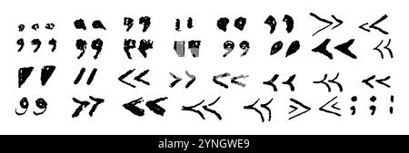 Jeu de guillemets. Écriteaux écrits à la main au crayon noir. Collection d'icônes pour citer des déclarations, discours direct dans la bulle de discours Illustration de Vecteur