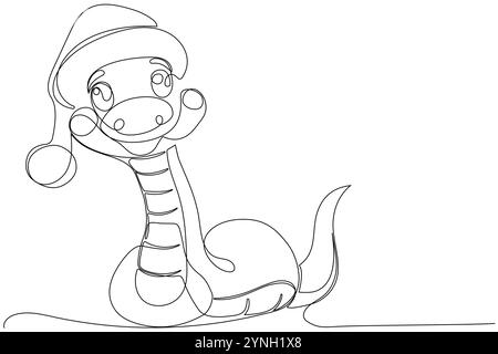 Coloriage d'un serpent amical drôle portant un chapeau de Père Noël. Dessin vectoriel. Aucune intelligence artificielle n'a été utilisée pour créer l'illustration. . Illustration vectorielle Illustration de Vecteur