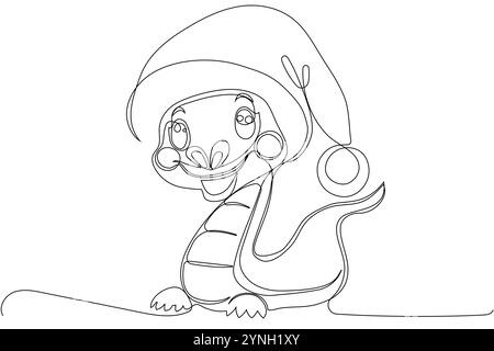 Coloriage d'un serpent amical drôle portant un chapeau de Père Noël. Dessin vectoriel. Aucune intelligence artificielle n'a été utilisée pour créer l'illustration. . Illustration vectorielle Illustration de Vecteur