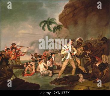 "Mort du capitaine James Cook", huile sur toile de George Carter, 1783. Banque D'Images