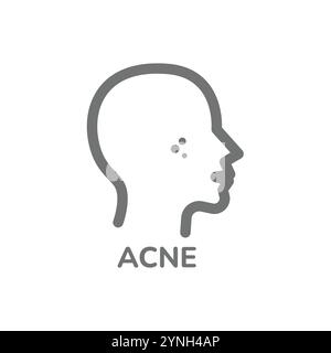 Acné avec icône vectorielle de tête. Symbole de dermatologie de ligne de profil humain. Illustration de Vecteur