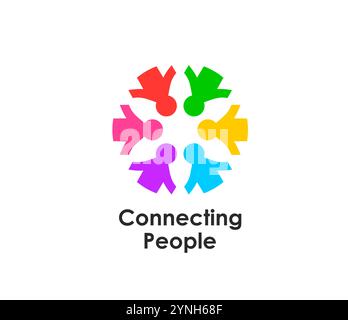 La communauté ou le travail d'équipe relient les gens ensemble icône vectorielle pour l'union et la famille. Colorer les gens en cercle connectés par des mains, signe d'entreprise pour la communauté sociale, réseau d'affaires et emblème de partenariat Illustration de Vecteur