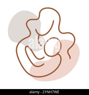 Mère et bébé One Line Art dessin allaitement Illustration de Vecteur
