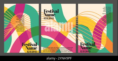 Illustrations d'affiches abstraites à vagues rétro. ensemble d'illustration vectorielle de modèle d'affiche d'événement de style abstrait vintage Illustration de Vecteur