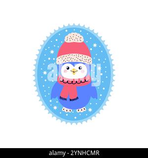 Pingouin d'hiver dans le style doodle. Illustration de Vecteur