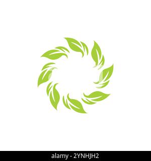 Feuilles vertes disposées en forme de spirale sur le vecteur de fond blanc. icône de feuille organique Illustration de Vecteur