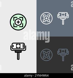 Appareil photo Focus et smartphone sur un cardan - ensemble d'icônes de photographie et de vidéographie propres et modernes. Illustration de Vecteur