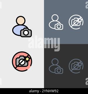 Avatar avec un appareil photo et photographie non autorisé signe - ensemble d'icônes de photographie et de vidéographie propres et modernes. Illustration de Vecteur