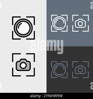 Bouton de l'obturateur de l'appareil photo et mise au point de l'appareil photo - ensemble d'icônes de photographie et de vidéographie propres et modernes. Illustration de Vecteur