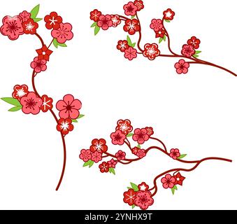 illustration de sakura de fleur de cerise rose. Fleur blanche et rose sur branche ensemble. Illustration graphique vectorielle sur fond transparent Illustration de Vecteur