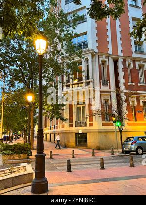 Jose Ortega y Gasset rue, vue de nuit. Madrid, Espagne. Banque D'Images