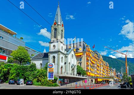 Grand Rue, Tankstelle, Neue Apostolische Kirche, Hôtel Montreux Palace Banque D'Images