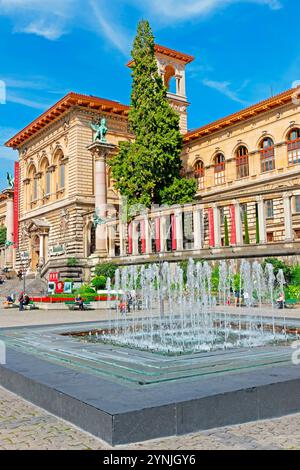 Place de la Riponne, Musée cantonal des beaux arts Lausanne, Fontaine de la Riponne Banque D'Images